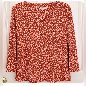 Chico's Orange & Cream V-Neck 3/4 Sleeve Top Large